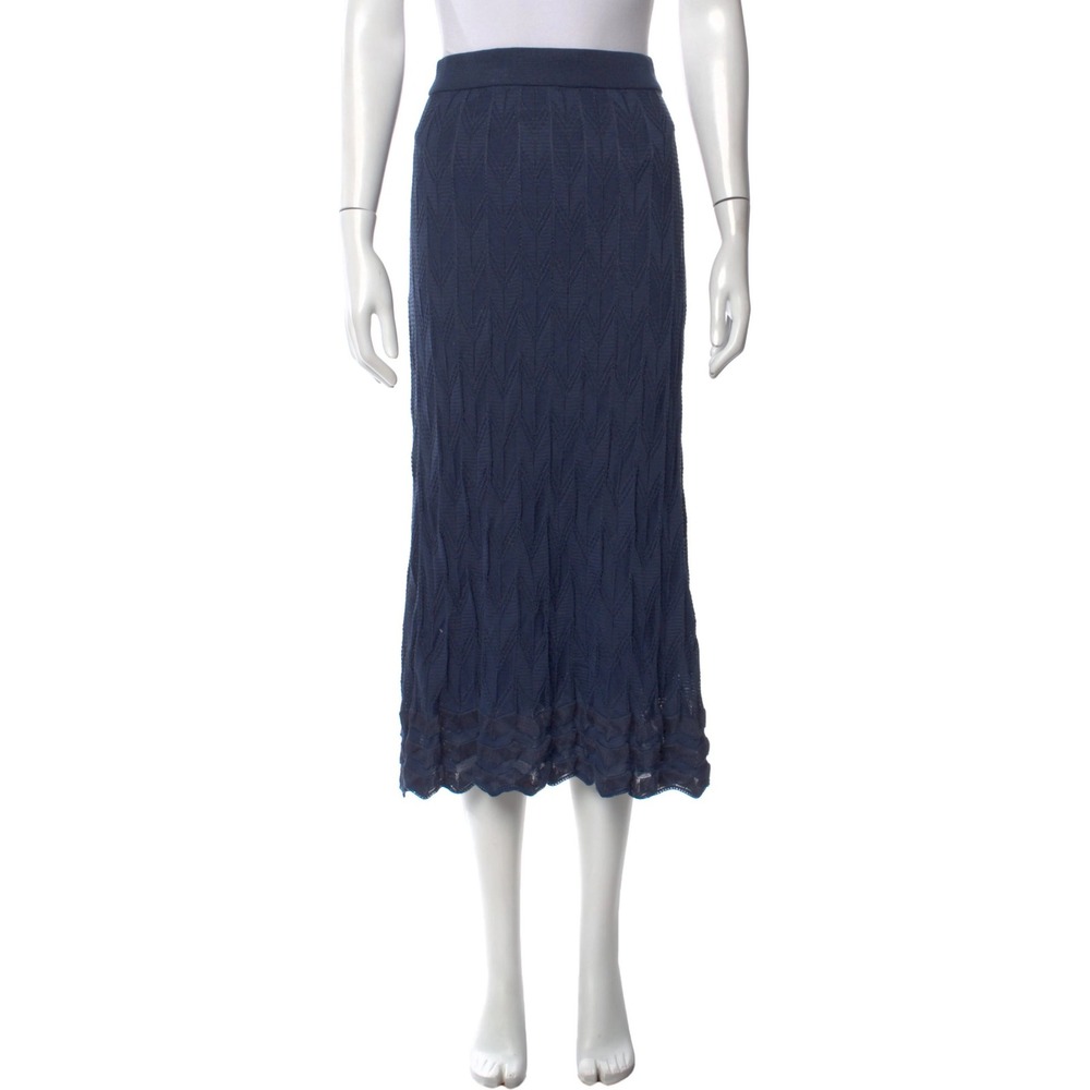 M Missoni Blue Knit Chevron Midi Maxi Skirt Women's 10